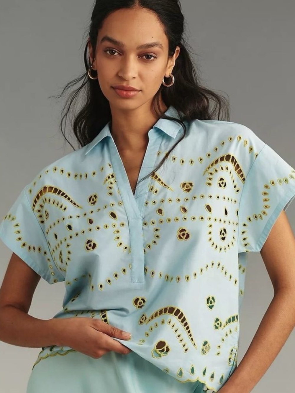 Eyelet Popover Blouse